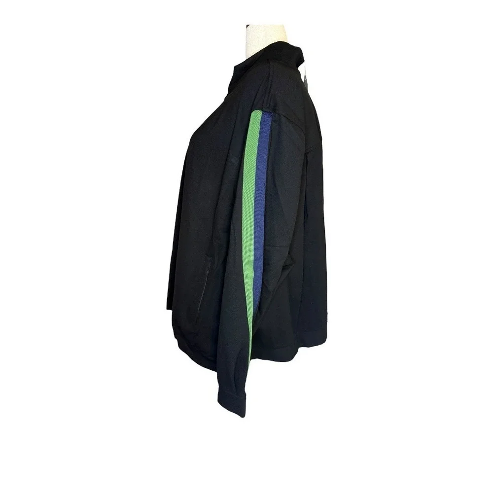Universal Standard Black Track Jacket Zip Up Collar Green Stripe Sleeve Size 3XL